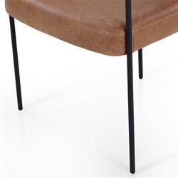 Penelope Industrial Brown Upholstered Leather Black Iron Barrel Dining Arm Chair|