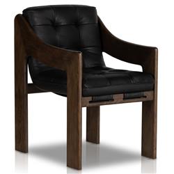 Hadley Rustic Lodge Black Upholstered Leather Brown Wood Tufted Dining Arm Chair|