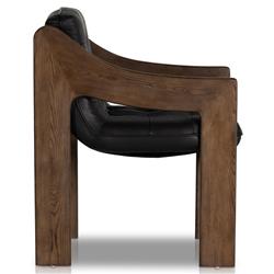 Hadley Rustic Lodge Black Upholstered Leather Brown Wood Tufted Dining Arm Chair|