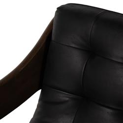 Hadley Rustic Lodge Black Upholstered Leather Brown Wood Tufted Dining Arm Chair|