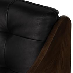Hadley Rustic Lodge Black Upholstered Leather Brown Wood Tufted Dining Arm Chair|