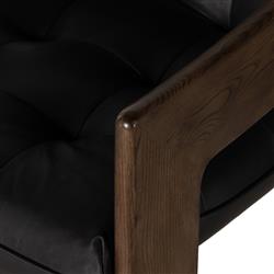 Hadley Rustic Lodge Black Upholstered Leather Brown Wood Tufted Dining Arm Chair|