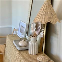 Terese Coastal Beach Natural Handwoven Rattan Scalloped Console Table|
