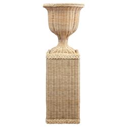 Riona Coastal Beach Natural Handwoven Rattan Square Plinth Pedestal- 30"|