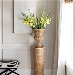 Riona Coastal Beach Natural Handwoven Rattan Plinth Pedestal - 43"|