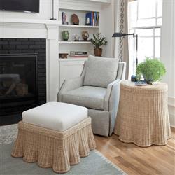 Terese Coastal Beach Natural Handwoven Rattan Square Ottoman|