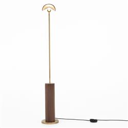 Ashton Rustic Lodge Brass Iron Brown Leather Shade Task Reading Floor Lamp|