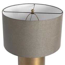Maddux Industrial Loft Antique Brass Iron Grey Drum Shade Table Lamp|