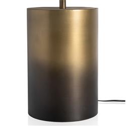 Maddux Industrial Loft Antique Brass Iron Grey Drum Shade Table Lamp|
