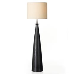 Iris Mid Century Black Aluminum Light Beige Cotton Shade Column Floor Lamp|