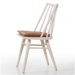 Lara Rustic Lodge Brown Leather Off White Oak Windsor Dining Side Chair|