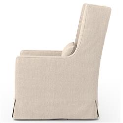 Silas Modern Classic Beige Herringbone Upholstered Slipcovered Swivel Arm Chair|