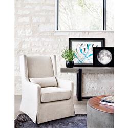 Silas Modern Classic Beige Herringbone Upholstered Slipcovered Swivel Arm Chair|