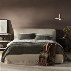 Linus Rustic Lodge Beige Linen Upholstered Slipcovered Bed - King|
