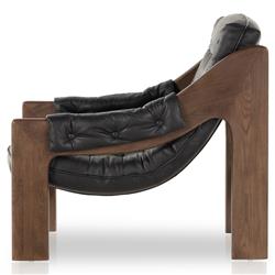 Hadley Rustic Black Upholstered Leather Brown Wood Tufted Occasional Arm Chair|