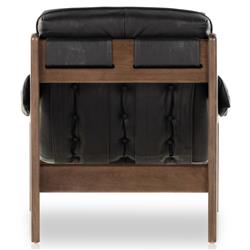 Hadley Rustic Black Upholstered Leather Brown Wood Tufted Occasional Arm Chair|