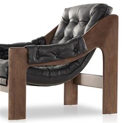 Hadley Rustic Black Upholstered Leather Brown Wood Tufted Occasional Arm Chair|