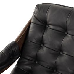 Hadley Rustic Black Upholstered Leather Brown Wood Tufted Occasional Arm Chair|