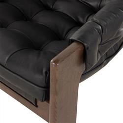 Hadley Rustic Black Upholstered Leather Brown Wood Tufted Occasional Arm Chair|