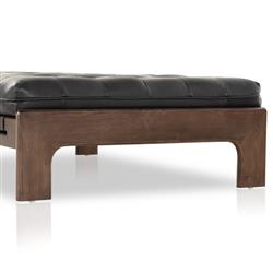 Hadley Black Upholstered Leather Brown Wood Rectangular Tufted Cocktail Ottoman|