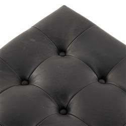 Hadley Black Upholstered Leather Brown Wood Rectangular Tufted Cocktail Ottoman|