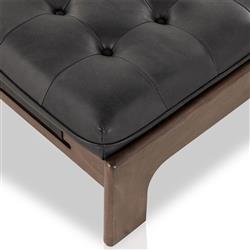 Hadley Black Upholstered Leather Brown Wood Rectangular Tufted Cocktail Ottoman|