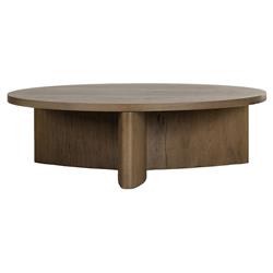 Teddie Rustic Lodge Grey Oak Wood Round Coffee Table|