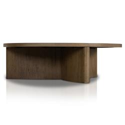 Teddie Rustic Lodge Grey Oak Wood Round Coffee Table|