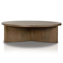 Teddie Rustic Lodge Grey Oak Wood Round Coffee Table|