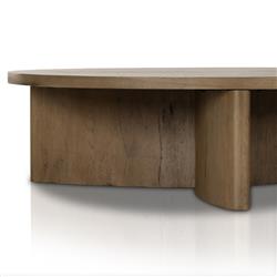 Teddie Rustic Lodge Grey Oak Wood Round Coffee Table|