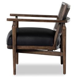 Xander Rustic Lodge Brown Woven Cane Black Leather Seat Occasional Arm Chair|