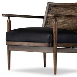 Xander Rustic Lodge Brown Woven Cane Black Leather Seat Occasional Arm Chair|