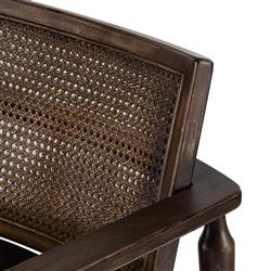 Xander Rustic Lodge Brown Woven Cane Black Leather Seat Occasional Arm Chair|