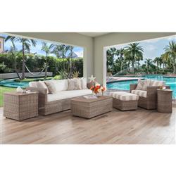 Noelani Coastal Off White Upholstered Brown Woven Wicker Outdoor Loveseat - 66"W|