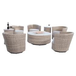 Noelani Off White Upholstered Brown Woven Wicker Outdoor Swivel Arm Chair|