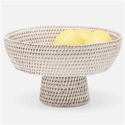 Londyn Coastal Whitewashed Rattan Footed Serving Bowl - Small|