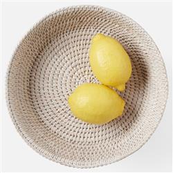 Londyn Coastal Whitewashed Rattan Footed Serving Bowl - Small|