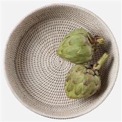 Londyn Coastal Whitewashed Rattan Footed Serving Bowl - Small|