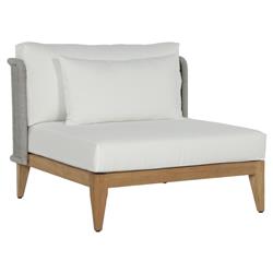 Beeston Coastal White Cushion Natural Teak Woven Outdoor Lounge Chair|
