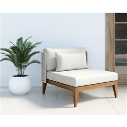 Beeston Coastal White Cushion Natural Teak Woven Outdoor Lounge Chair|