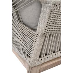 Lorry Coastal Beach Taupe Woven Rope Grey Teak Wood Outdoor Lounge Arm Chair|