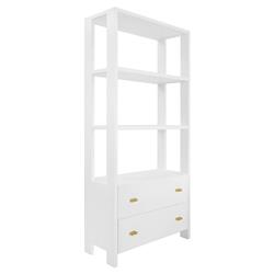 Worlds Away Davie Modern Matte White Oak Brass Metal Open Back Etagere|