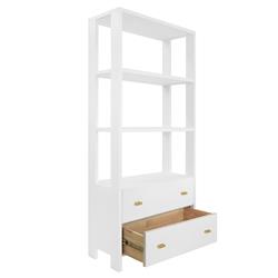 Worlds Away Davie Modern Matte White Oak Brass Metal Open Back Etagere|