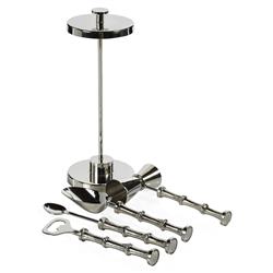 Frankie Industrial Loft Silver Textured Aluminum 5 Piece Bar Tool Set|