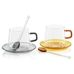 Faye Modern Classic Grey Glass Tea Cup and Saucer - Set of 4|