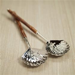 Fleur Coastal Beach Silver Stainless Steel Brown Bamboo Handle Server Set|
