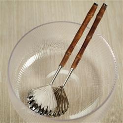 Fleur Coastal Beach Silver Stainless Steel Brown Bamboo Handle Server Set|