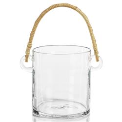 Fatima Coastal Beach Natural Woven Rattan Handle Glass Ice Bucket|
