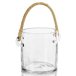 Fatima Coastal Beach Natural Woven Rattan Handle Glass Ice Bucket|