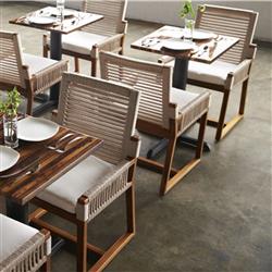 Palecek San Martin Coastal White Teak Taupe Woven Rope Outdoor Dining Chair|
